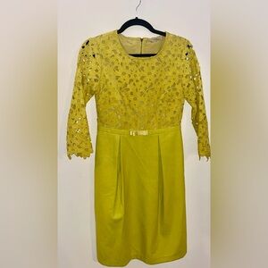 DARLING Elegant Lace Overlay Dress in Yellow